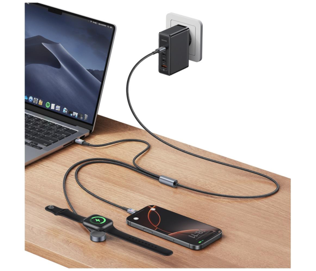 USAMS Kabel 3w1 z ładowarką indukcyjną 72W do USB-C stalowy - 1569028 - zdjęcie 5